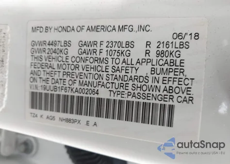 2019 Acura Tlx Tech A-Spec Pkgs z USA, uszkodzony, nr VIN 19UUB1F67KA002064